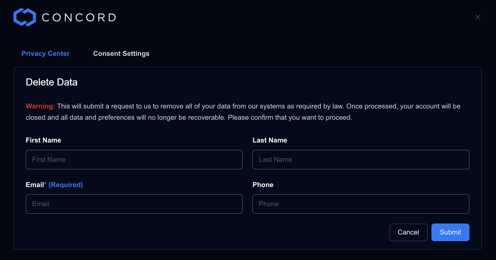 Data Request Fulfillment Screenshot | Concord