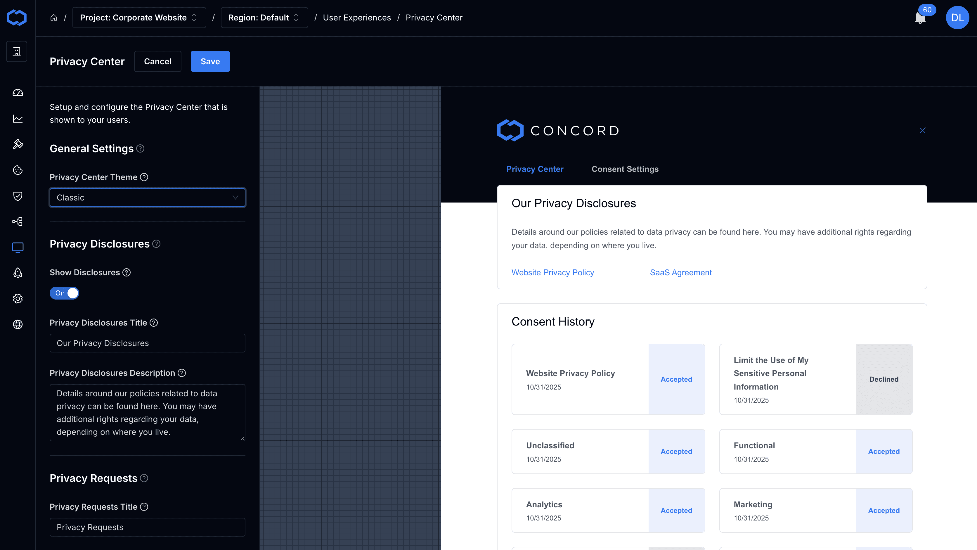 Patient Privacy Center Experience Screenshot | Concord